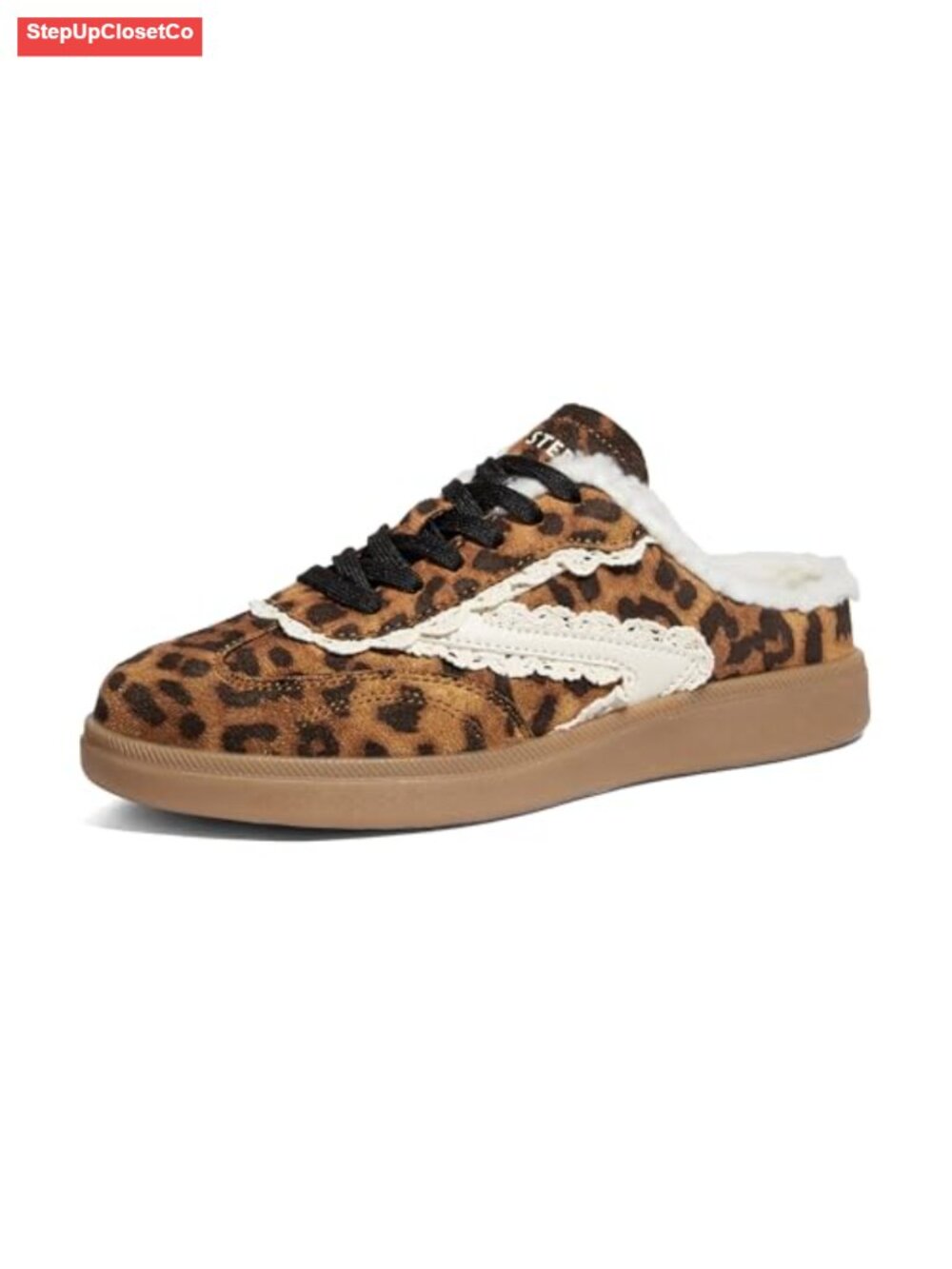 Women's Suede PU Slip On Mule Sneakers Backless Lace Up Walking Shoes